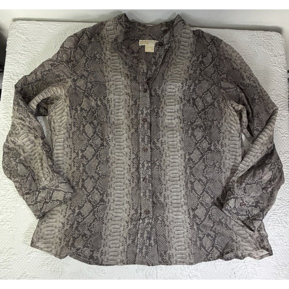 Michael Kors Tops - MICHAEL KORS PYTHON Snake TOP BLOUSE SZ 16 W Long Sleeve Sheer
